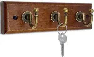 6.7 inch Wooden Key Holder for Wall, Decorative Key Rack with 3 Hooks | 1-Pack, Brown, Retro Metal Hooks, Natural Solid Wood 6.7 inch Wooden Key Holder for Wall, Decorative Key Rack with 3 Hooks | 1-Pack, Brown, Retro Metal Hooks, Natural Solid Wood