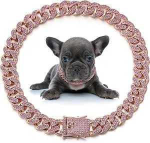 LEIFIDE Cuban Link Dog Collar Chain 12mm,8 Inch,Rose Gold, Pink | Crystal Pet Necklace for Small Medium Large Cat Dogs, Metal Secure Clasp, Fashion Jewelry Style, Great Chain Gift for Pets LEIFIDE Cuban Link Dog Collar Chain 12mm,8 Inch,Rose Gold, Pink | Crystal Pet Necklace for Small Medium Large Cat Dogs, Metal Secure Clasp, Fashion Jewelry Style, Great Chain Gift for Pets
