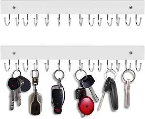 2-Pack Key Holder Wall Mount, 14.6"Key Rack with 28 Rotating Metal Hooks | Natural wood wall key hanger, 28 rotating metal hooks, for entryway, hallway, apartment decor, space-saving, white 2-Pack Key Holder Wall Mount, 14.6"Key Rack with 28 Rotating Metal Hooks | Natural wood wall key hanger, 28 rotating metal hooks, for entryway, hallway, apartment decor, space-saving, white