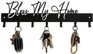 Exquisite Fashion Phrase Key Holder Wall Mount,Bless My Home Key Hooks for Wall Decoration,Black Metal Key Hanger with 7 Hooks for Entryway,Office,Living Room Decor Exquisite Fashion Phrase Key Holder Wall Mount,Bless My Home Key Hooks for Wall Decoration,Black Metal Key Hanger with 7 Hooks for Entryway,Office,Living Room Decor