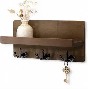 Rebee Vision Key Holder Wall Mount with 3 Hooks for Entryway, Retro Brown | Key Holder for Wall, Floating Shelf, Plant Display, Mail Organizer, Anchor Key Hanger, Rustic Storage, Decorative Home Decor Rebee Vision Key Holder Wall Mount with 3 Hooks for Entryway, Retro Brown | Key Holder for Wall, Floating Shelf, Plant Display, Mail Organizer, Anchor Key Hanger, Rustic Storage, Decorative Home Decor