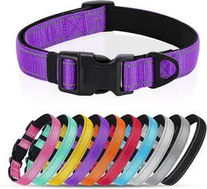 Reflective Dog Collar with Quick Release Buckle - Metal Ring - Adjustable Soft Neoprene Padded Basic Dog Collar for Small Medium Large Dogs (Purple, Small :Width 1",Neck 11.8-15.7") Reflective Dog Collar with Quick Release Buckle - Metal Ring - Adjustable Soft Neoprene Padded Basic Dog Collar for Small Medium Large Dogs (Purple, Small :Width 1",Neck 11.8-15.7")