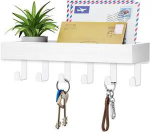 Key Holder Wall Mount Magnetic Adhesive, Key Hooks Rack with Shelf | Key Hanger with Mail Organizer for RV Camper Fridge Living Room Decor, Home Essentials, White Key Holder Wall Mount Magnetic Adhesive, Key Hooks Rack with Shelf | Key Hanger with Mail Organizer for RV Camper Fridge Living Room Decor, Home Essentials, White