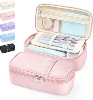 Sooez Cute Pencil Case, Soft Quilted Pencil Pouch, Large Pen Pencil Bag | Zipper Pen Case, Aesthetic Pen Pouch, Colored Stationery Storage & Organizer, School Supplies for Teen Girl Students, Pink Sooez Cute Pencil Case, Soft Quilted Pencil Pouch, Large Pen Pencil Bag | Zipper Pen Case, Aesthetic Pen Pouch, Colored Stationery Storage & Organizer, School Supplies for Teen Girl Students, Pink