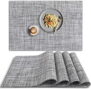 homEdge PVC Placemat, 4 PCS of Non-Slip Heat Resistant Place Mats, Washable Vinyl Placemats, Set of 4 Gray homEdge PVC Placemat, 4 PCS of Non-Slip Heat Resistant Place Mats, Washable Vinyl Placemats, Set of 4 Gray