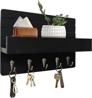 Key Holder Wall Mount, Decorative Key Rack with Shelf & 5 Sturdy Hooks, Rustic Key Hooks for Wall for Mail Organizer Hanging Dog Leash, Glasses, Wooden Key Hanger with Mounting Hardware Key Holder Wall Mount, Decorative Key Rack with Shelf & 5 Sturdy Hooks, Rustic Key Hooks for Wall for Mail Organizer Hanging Dog Leash, Glasses, Wooden Key Hanger with Mounting Hardware