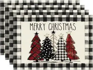 Artoid Mode Waterclor Buffalo Plaid Christmas Trees Placemats Set of 4, 12x18 Inch Winter Table Mats for Outdoor Home Party Kitchen Dining Decor Artoid Mode Waterclor Buffalo Plaid Christmas Trees Placemats Set of 4, 12x18 Inch Winter Table Mats for Outdoor Home Party Kitchen Dining Decor