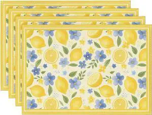 Artoid Mode Lemon Flowers Leaves Summer Placemats Set of 4, 12x18 Inch Seasonal Holiday Table Mats for Party Kitchen Dining Decoration Artoid Mode Lemon Flowers Leaves Summer Placemats Set of 4, 12x18 Inch Seasonal Holiday Table Mats for Party Kitchen Dining Decoration