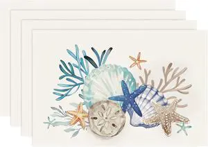 Bonhause Nautical Coastal Placemats Set of 4, 12x18 Inch Beach Starfish Seashell Ocean Coral Summer Kitchen Dining Table Mats Washable Place Mats for Indoor Outdoor Home Party Décor Bonhause Nautical Coastal Placemats Set of 4, 12x18 Inch Beach Starfish Seashell Ocean Coral Summer Kitchen Dining Table Mats Washable Place Mats for Indoor Outdoor Home Party Décor