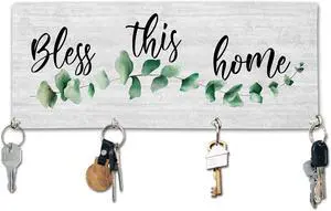 Bless This Home Wooden Key Holder for Wall - 5"x10" Key Organizer Hanger with 4 Hooks for Front Door Hallway Entryway Kitchen - Home Office Decor & Housewarming Gifts Supplies - A01 Bless This Home Wooden Key Holder for Wall - 5"x10" Key Organizer Hanger with 4 Hooks for Front Door Hallway Entryway Kitchen - Home Office Decor & Housewarming Gifts Supplies - A01