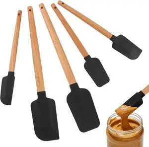 5 Pcs Silicone Spatula Set, Nonstick Rubber Spatulas with Wooden Handle, Soup Spoon Scraper, Jar Scraper for Cooking, Baking, Mixing, Frosting(COLOR:Black) 5 Pcs Silicone Spatula Set, Nonstick Rubber Spatulas with Wooden Handle, Soup Spoon Scraper, Jar Scraper for Cooking, Baking, Mixing, Frosting(COLOR:Black)