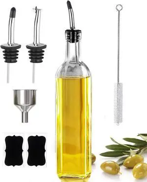 Leaflai 17oz Olive Oil Dispenser Bottle, 500ml Oil & Vinegar Cruet with 2 Stainless Steel Pourers, 2 Labels,1 Brush and 1 Funnel for Kitchen Leaflai 17oz Olive Oil Dispenser Bottle, 500ml Oil & Vinegar Cruet with 2 Stainless Steel Pourers, 2 Labels,1 Brush and 1 Funnel for Kitchen