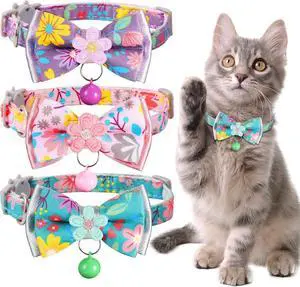 Cat Collar Breakaway, HYQHYX Floral Kitten Collar with Bell, Cute Cat Collar with Bow for Girl Boy Removable Bowtie Cat Collar Breakaway, HYQHYX Floral Kitten Collar with Bell, Cute Cat Collar with Bow for Girl Boy Removable Bowtie