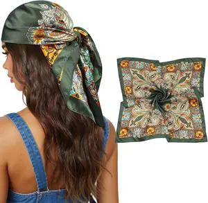AWAYTR 27.5-Inch Satin Head Scarf for Women, Square Silk Hair Bandana | Pattern visible on both sides for styling as a hair wrap, ponytail scarf, purse scarf, handbag accessory, or neck tie. AWAYTR 27.5-Inch Satin Head Scarf for Women, Square Silk Hair Bandana | Pattern visible on both sides for styling as a hair wrap, ponytail scarf, purse scarf, handbag accessory, or neck tie.