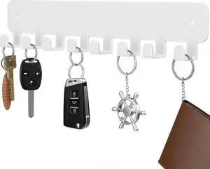 pickpiff Key Holder Wall Mount, Adhesive Key Rack with 8 Hooks Hanger for Car Key Ring, Metal Key Chain Organizer, White 1 Pack pickpiff Key Holder Wall Mount, Adhesive Key Rack with 8 Hooks Hanger for Car Key Ring, Metal Key Chain Organizer, White 1 Pack
