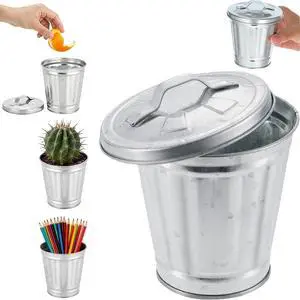 1Pcs Sliver Mini Galvanized Trash Can Desktop Metal Wastebasket Garbage Bin Waste Paper Basket Trash Can Pencil Holder Pen Cup Makeup Brush Holder with Lid for All 1Pcs Sliver Mini Galvanized Trash Can Desktop Metal Wastebasket Garbage Bin Waste Paper Basket Trash Can Pencil Holder Pen Cup Makeup Brush Holder with Lid for All