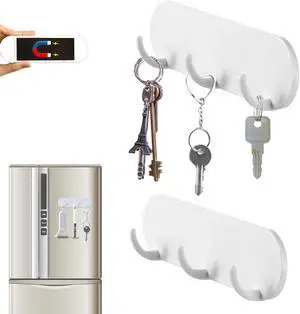2-Pack Magnetic Key Holder with 3 Hooks for Refrigerator, Kitchen, and Laundry Rooms 2-Pack Magnetic Key Holder with 3 Hooks for Refrigerator, Kitchen, and Laundry Rooms