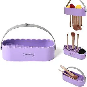 Makeup Brush Cleaner Mat Upgraded 4 in 1 Silicone Makeup Brush Cleaner Bowl Cosmetic Brushes Cleaning Tool Organizer for Storage and Air Drying (Purple) Makeup Brush Cleaner Mat Upgraded 4 in 1 Silicone Makeup Brush Cleaner Bowl Cosmetic Brushes Cleaning Tool Organizer for Storage and Air Drying (Purple)