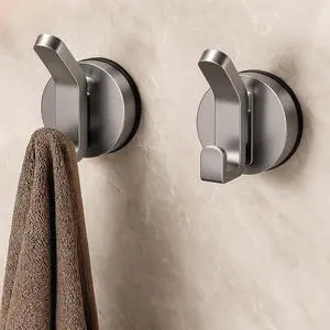 Suction Cup DUAL Hooks for Shower, Bathroom, Kitchen, Outdoor, Office, Home, Glass, Tile. Reusable, ABS Plastic, Rustproof, No Drill. Hang Towel, Robe, Loofah, Sponge, Coat (2, Gray) Suction Cup DUAL Hooks for Shower, Bathroom, Kitchen, Outdoor, Office, Home, Glass, Tile. Reusable, ABS Plastic, Rustproof, No Drill. Hang Towel, Robe, Loofah, Sponge, Coat (2, Gray)