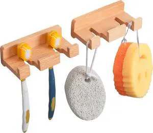 laboos Beech Wood Wall Hooks (Set of 2) No-Drill Adhesive Wooden Holders for Toothbrush, Razor, Keys, and Cables Dual-Slot Wall Mount Organizer for Bathroom, Kitchen, and Bedroom laboos Beech Wood Wall Hooks (Set of 2) No-Drill Adhesive Wooden Holders for Toothbrush, Razor, Keys, and Cables Dual-Slot Wall Mount Organizer for Bathroom, Kitchen, and Bedroom