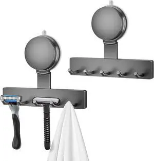 2PCS Suction Cup Razor Holder, Suction Cup Holder for Shower Wall, Removable and Reusable Vacuum Shower Hooks for Towel Loofah Shaver, No-Drill Bathroom Kitchen Shaver Holder, Gray 2PCS Suction Cup Razor Holder, Suction Cup Holder for Shower Wall, Removable and Reusable Vacuum Shower Hooks for Towel Loofah Shaver, No-Drill Bathroom Kitchen Shaver Holder, Gray