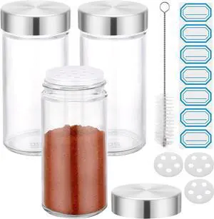 Segarty 3oz Spice Jar with Stainless Steel Shaker Lids, 3 Pack 90ml Round Spices Jars for Salt and Pepper Storage, Small Glass Seasoning Container Set, Empty Spice Shakers with 7 Stickers and 1 Brush Segarty 3oz Spice Jar with Stainless Steel Shaker Lids, 3 Pack 90ml Round Spices Jars for Salt and Pepper Storage, Small Glass Seasoning Container Set, Empty Spice Shakers with 7 Stickers and 1 Brush