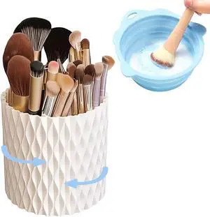YLYZ Makeup Brush Holder with Cleaning Bowl, Makeup Brush Cleaner Mat Make up Brush Organizer Cosmetic Display Cases, Hair Brush Holder for Vanity, White YLYZ Makeup Brush Holder with Cleaning Bowl, Makeup Brush Cleaner Mat Make up Brush Organizer Cosmetic Display Cases, Hair Brush Holder for Vanity, White