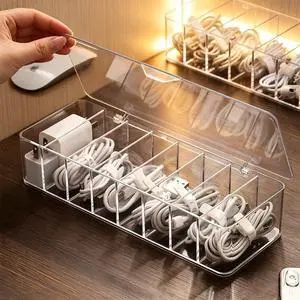 cord organizer box, 10.2 x 3.5 x 2.2in, Desktop Cord Organizer with Compartments (1) cord organizer box, 10.2 x 3.5 x 2.2in, Desktop Cord Organizer with Compartments (1)