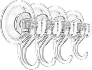 Suction Cup Hooks for Shower, Large Clear Heavy Duty Suction Cup Hooks, Wreath Hangers for Window Glass (4 Packs) Suction Cup Hooks for Shower, Large Clear Heavy Duty Suction Cup Hooks, Wreath Hangers for Window Glass (4 Packs)