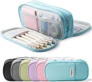 Large Pencil Case, Big Capacity Pencil Pouch with 4 Compartments, Multiple Pockets, Portable Handle Pencil Bag with Zipper, Organizer for Office College Student Teen Girls Boys (Light Blue) Large Pencil Case, Big Capacity Pencil Pouch with 4 Compartments, Multiple Pockets, Portable Handle Pencil Bag with Zipper, Organizer for Office College Student Teen Girls Boys (Light Blue)