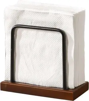 Napkin Holder with Wooden Base and Black Metal Frame, Modern Style for Dining Table (rectangle) Napkin Holder with Wooden Base and Black Metal Frame, Modern Style for Dining Table (rectangle)