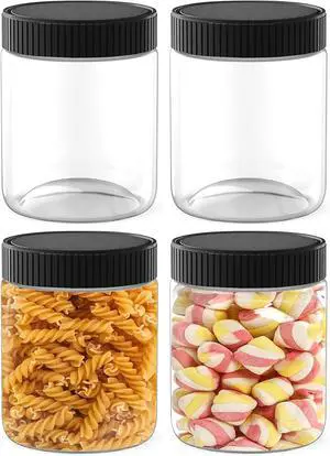 4 Pack Plastic Jars with Lids, 10 oz Clear Storage Container, Leakproof Plastic Mason Jars for Storing Dry Food, Coffee, Nuts and More 4 Pack Plastic Jars with Lids, 10 oz Clear Storage Container, Leakproof Plastic Mason Jars for Storing Dry Food, Coffee, Nuts and More