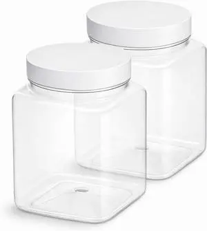 2 Pack Clear Plastic Jar with Lids Square Jar with Screw on Lids 26 Oz/750ml Reusable Empty Containers for Household Kitchen Storage Organizing 2 Pack Clear Plastic Jar with Lids Square Jar with Screw on Lids 26 Oz/750ml Reusable Empty Containers for Household Kitchen Storage Organizing