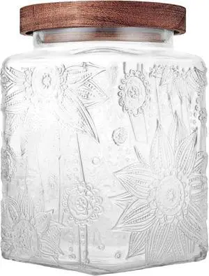 Custde Glass Storage Jars With Airtight Lid, 23.7oz Container For Kitchen Counter with Wood Lid, brown sugar, candy, coffee, cookie, salt, tea, cute Jar (Square Sunflower*1) Custde Glass Storage Jars With Airtight Lid, 23.7oz Container For Kitchen Counter with Wood Lid, brown sugar, candy, coffee, cookie, salt, tea, cute Jar (Square Sunflower*1)