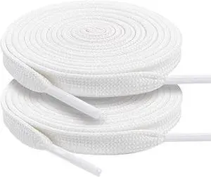 White Flat Shoe Laces, Sturdy Polyester with Anti-Break Tips, Suitable for Sneaker, Hat Strings, Pants Strings, and Bags, 120cm/47inch White Flat Shoe Laces, Sturdy Polyester with Anti-Break Tips, Suitable for Sneaker, Hat Strings, Pants Strings, and Bags, 120cm/47inch