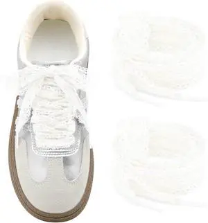 Flat Lace Shoelaces for Women: 2 Pairs 2.3CM Wide Lacy Shoe Laces | Lace Fancy Designs, Soft and Elastic, Free Cut for DIY Decorations Flat Lace Shoelaces for Women: 2 Pairs 2.3CM Wide Lacy Shoe Laces | Lace Fancy Designs, Soft and Elastic, Free Cut for DIY Decorations