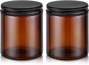 8 oz Glass Jars with Metal Lids, 2 Pack Small Amber Glass Jars with Lids | Leakproof, BPA-Free, Empty Glass Containers with Blank Labels for Sample, Cream, Lotion, Honey, Powder 8 oz Glass Jars with Metal Lids, 2 Pack Small Amber Glass Jars with Lids | Leakproof, BPA-Free, Empty Glass Containers with Blank Labels for Sample, Cream, Lotion, Honey, Powder