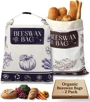 2-Pack Organic Beeswax Bread Bags for Sourdough, Removable Liner | Removable double-layer design for easier cleaning. XL 17 x 12 in bags fit sourdough boules, sandwich loaves and baguettes. 2-Pack Organic Beeswax Bread Bags for Sourdough, Removable Liner | Removable double-layer design for easier cleaning. XL 17 x 12 in bags fit sourdough boules, sandwich loaves and baguettes.