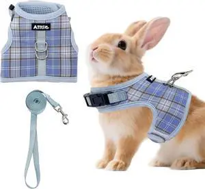 AIITLE Adjustable Soft Harness with Leash for Rabbits, Blue S | Magic Tape Design, Lightweight Plaid Pattern Mesh Padding, No Choke No Pull for Puppy Cat Squirrel Ferret, Outdoor Walking AIITLE Adjustable Soft Harness with Leash for Rabbits, Blue S | Magic Tape Design, Lightweight Plaid Pattern Mesh Padding, No Choke No Pull for Puppy Cat Squirrel Ferret, Outdoor Walking