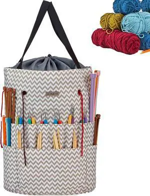 HOMEST Crochet Bag Organizer for Yarn Storage, and Knitting Accessories | Customized front compartment, 6 oversized grommets and drawstring closure for hooks, needles and projects, Ripple HOMEST Crochet Bag Organizer for Yarn Storage, and Knitting Accessories | Customized front compartment, 6 oversized grommets and drawstring closure for hooks, needles and projects, Ripple