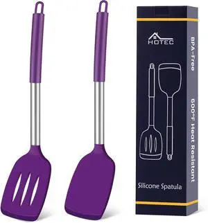 HOTEC Silicone Spatula Set of 2 Heat-Resistant 600°F & BPA-Free Kitchen SaptulaTurner with Stainless Steel Handles, Slotted & Solid Spatulas for Nonstick Cookware, 13.7 Inch, Purple HOTEC Silicone Spatula Set of 2 Heat-Resistant 600°F & BPA-Free Kitchen SaptulaTurner with Stainless Steel Handles, Slotted & Solid Spatulas for Nonstick Cookware, 13.7 Inch, Purple