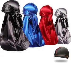 ForceWave 4PCS Silky Durags for Men Women 360 Waves with 1 Wave Cap | Silky Satin Moisture-Tech Fabric, Extra Long Tails, Unisex Fit, for Workouts, Cycling and Wave Training ForceWave 4PCS Silky Durags for Men Women 360 Waves with 1 Wave Cap | Silky Satin Moisture-Tech Fabric, Extra Long Tails, Unisex Fit, for Workouts, Cycling and Wave Training