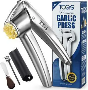 Heavy Duty Stainless Steel Garlic Press - Professional Grade Garlic Mincer & Crusher with Ergonomic Soft Grip Handle, Dishwasher Safe, Rust-Proof - Easy to Clean Kitchen Gadget for Cooking Heavy Duty Stainless Steel Garlic Press - Professional Grade Garlic Mincer & Crusher with Ergonomic Soft Grip Handle, Dishwasher Safe, Rust-Proof - Easy to Clean Kitchen Gadget for Cooking