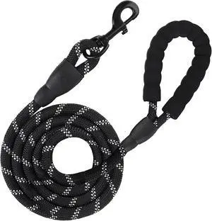 SunGrow 61-inch Nylon Dog Rope Leash, Large Dog Training Tool with Padded Handle & Heavy-Duty Metal Clasp, Reflective, Lightweight & Travel-Friendly for Medium, and Large Dogs, Black SunGrow 61-inch Nylon Dog Rope Leash, Large Dog Training Tool with Padded Handle & Heavy-Duty Metal Clasp, Reflective, Lightweight & Travel-Friendly for Medium, and Large Dogs, Black