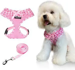 SuperBuddy Upgraded Soft Mesh Dog Harness, Super Breathable Lightweight Pet Harnesses for Puppy Dogs Outdoor Walking, Pink Dog Harness and Dog Leash Set Packing -Small SuperBuddy Upgraded Soft Mesh Dog Harness, Super Breathable Lightweight Pet Harnesses for Puppy Dogs Outdoor Walking, Pink Dog Harness and Dog Leash Set Packing -Small