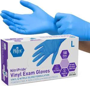 MED PRIDE Nitrile/Vinyl Blend Exam Gloves,Powder-Free,Blue,Large,100-Count MED PRIDE Nitrile/Vinyl Blend Exam Gloves,Powder-Free,Blue,Large,100-Count