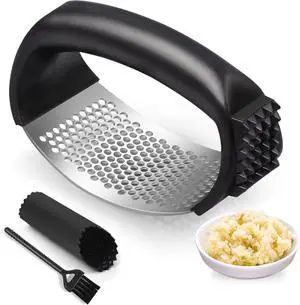 Pomyter Garlic Press Rocker, Stainless Steel Garlic Mincer and Garlic Crusher, Easy-Squeeze Garlic Tool with Peeler and Cleaning Brush for Smashing Garlic Pomyter Garlic Press Rocker, Stainless Steel Garlic Mincer and Garlic Crusher, Easy-Squeeze Garlic Tool with Peeler and Cleaning Brush for Smashing Garlic
