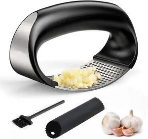 Garlic Press Rocker,New Stainless Steel Garlic Mincer Garlic Crusher Set,3-in-1 Garlic Crusher,Peeler with Cleaning Brush,Easy Squeeze Rocker Design for Smashing Garlic Kitchen Gadget Garlic Press Rocker,New Stainless Steel Garlic Mincer Garlic Crusher Set,3-in-1 Garlic Crusher,Peeler with Cleaning Brush,Easy Squeeze Rocker Design for Smashing Garlic Kitchen Gadget