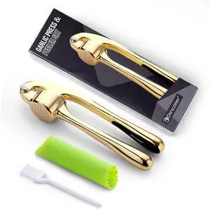 Premium Garlic Press, Professional Garlic Mincer, Easy to Squeeze and Clean, Rust Proof & Dishwasher Safe, Efficient Ginger Crusher- Gold Premium Garlic Press, Professional Garlic Mincer, Easy to Squeeze and Clean, Rust Proof & Dishwasher Safe, Efficient Ginger Crusher- Gold