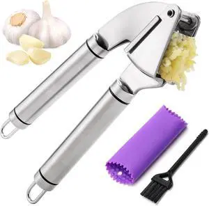BURLIHOME Stainless Steel Garlic Press Mincer,Heavy-Duty,Purple Peeler Tube | Metal Ginger Press,Strong Squeeze,Mince Garlic & Ginger,Dishwasher Safe,Kitchen Essential,Meal Prep Tool,Easy Clean,Silver BURLIHOME Stainless Steel Garlic Press Mincer,Heavy-Duty,Purple Peeler Tube | Metal Ginger Press,Strong Squeeze,Mince Garlic & Ginger,Dishwasher Safe,Kitchen Essential,Meal Prep Tool,Easy Clean,Silver